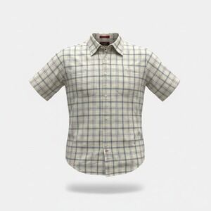 CREMEUX Mens Short Sleeve Plaid Button Down Shirt Size L Casual Cotton